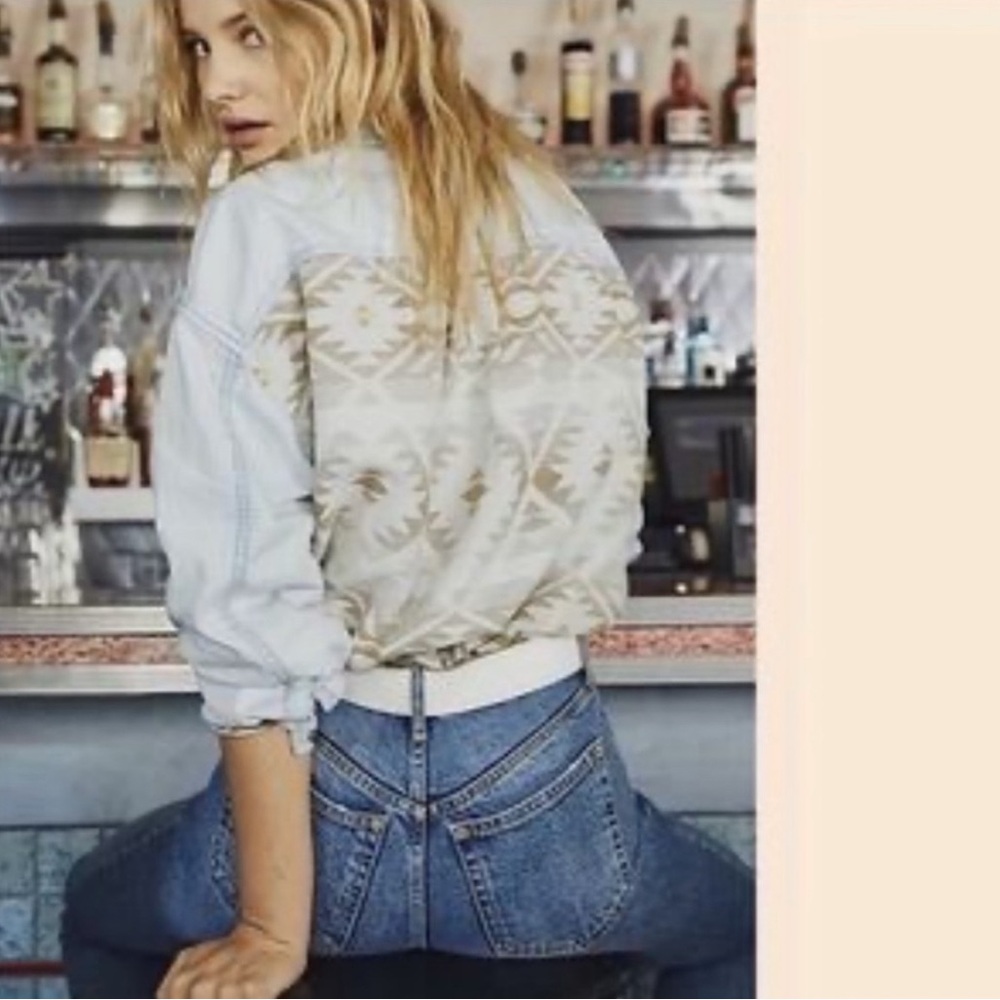 Free People Cotton Oversized Denim western Print Shirt size Large